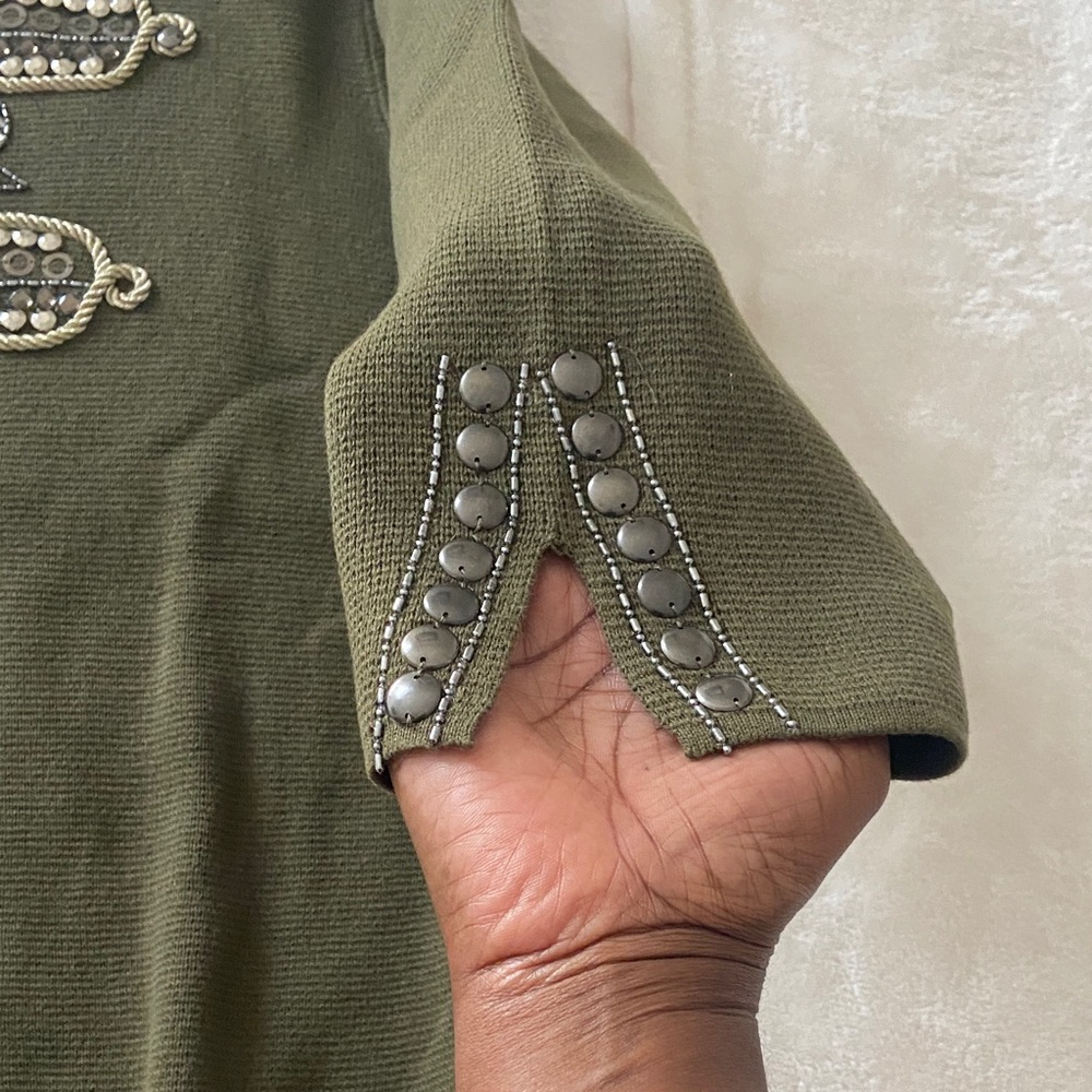 Chico's Olive Green Embellished Jacket - Picture 2 of 6